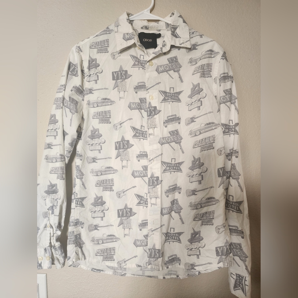 Asos Design Shirt, Men's Small White and Black Motel Design, Asos Shirt
